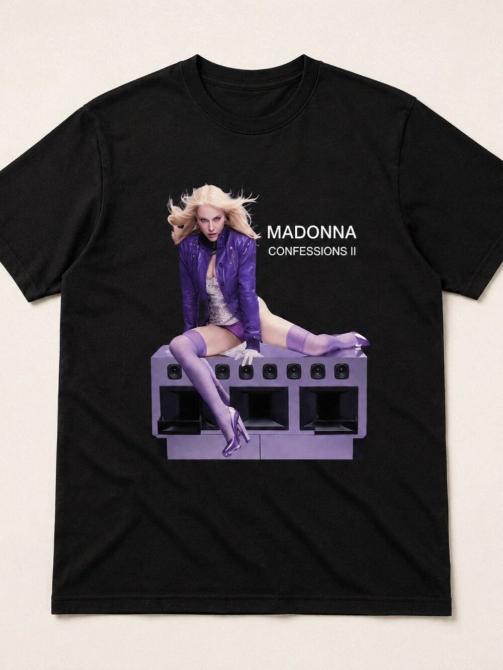 Madonna Confessions II Purple Speaker Black Graphic T-Shirt